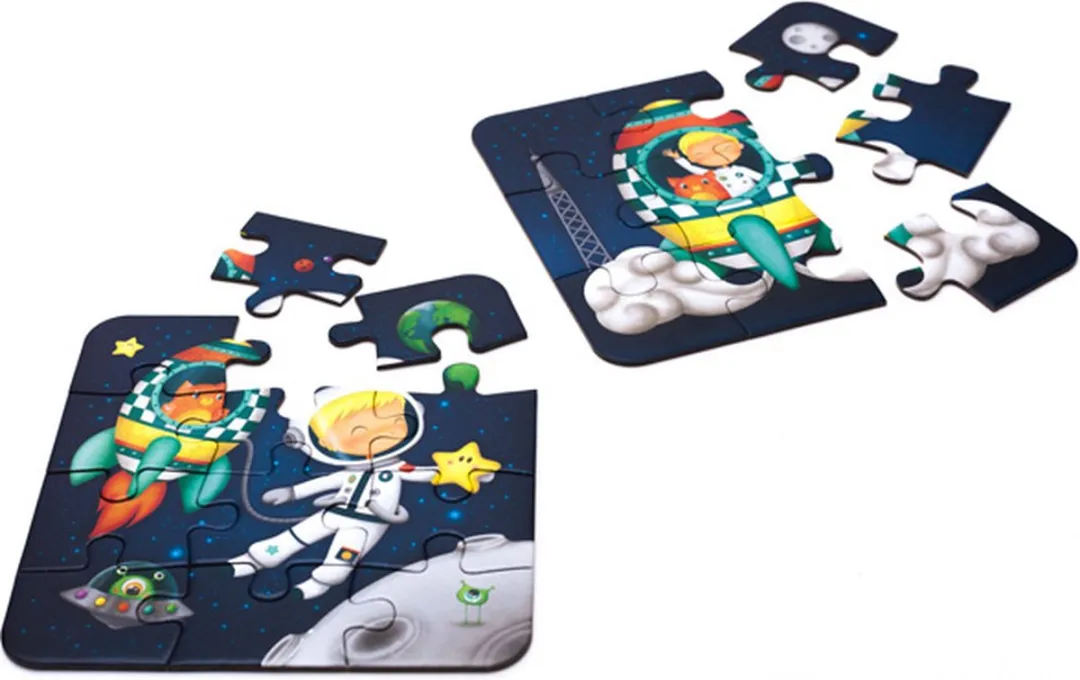 Eurekakids Puzzel 4-in-1 Astronaut - 6/9/12/16 Stuks - Blauw