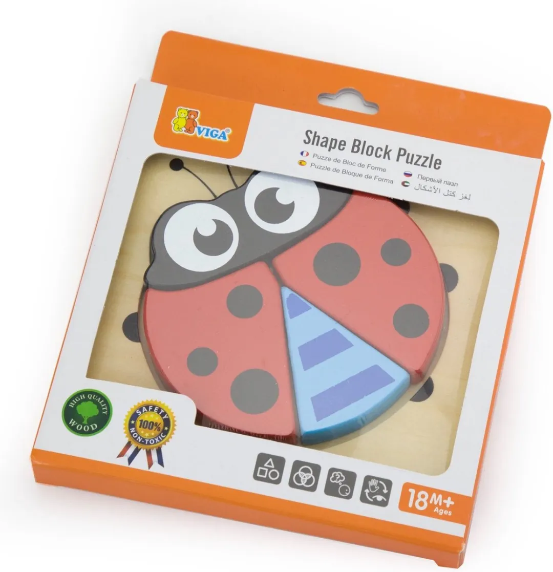 Viga Toys Vormenpuzzel Lieveheersbeestje 4-delig - Zwart