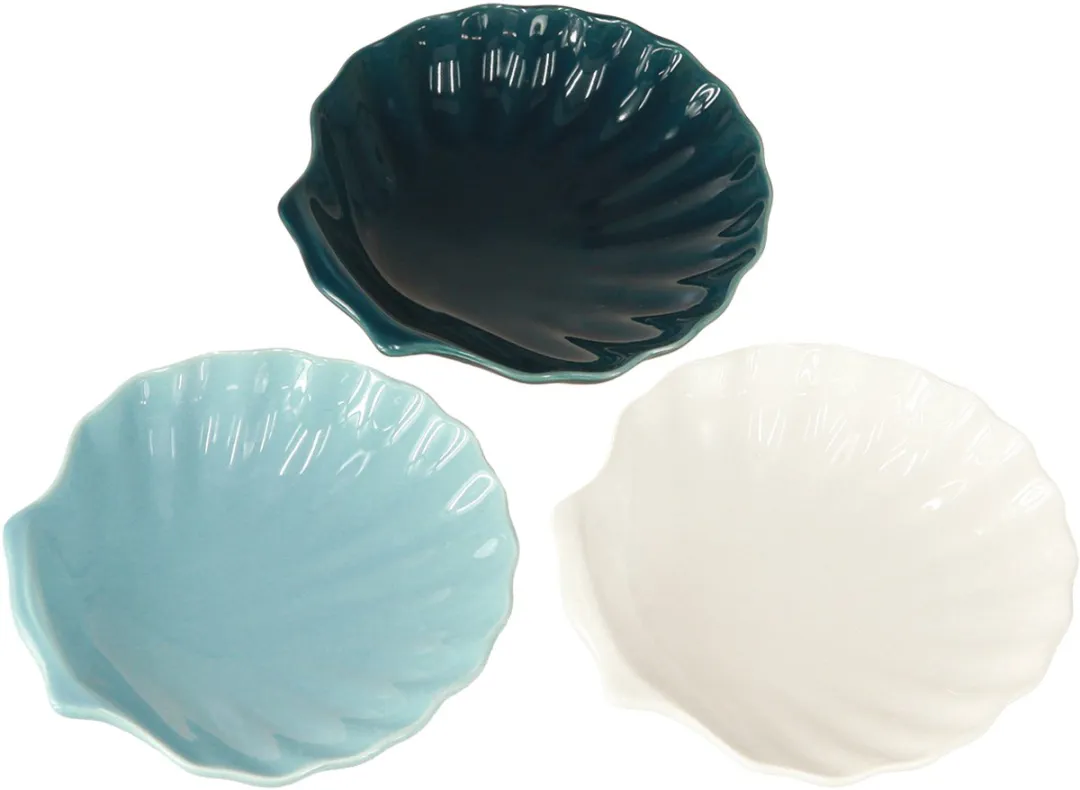 Kaemingk Schelpbord Maritiem Keramiek - 14cm - 3 Stuks