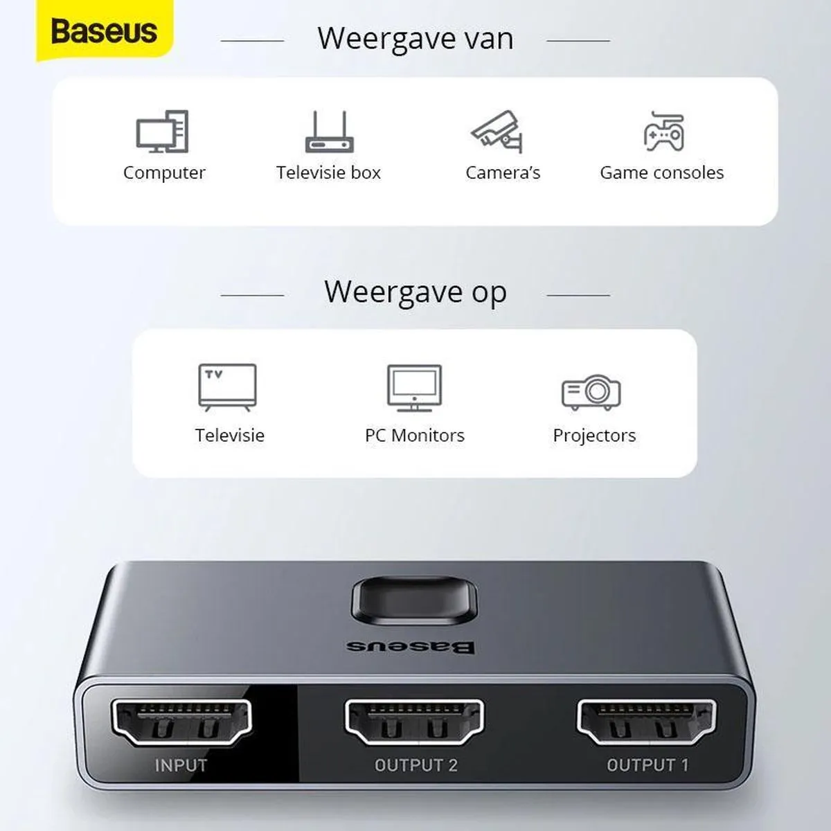 Baseus Matrix HDMI Switcher 6953156219700 - HDMI Splitter 1x2 - Grijs