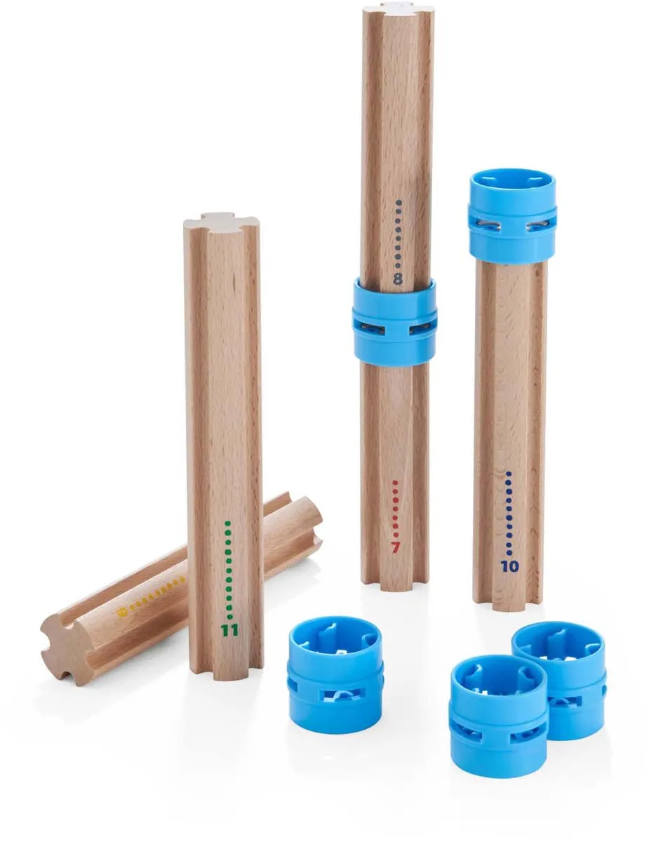 Haba Kullerbü Knikkerbaan Uitbreidingsset - Hoge Zuilen - Geel/Blauw