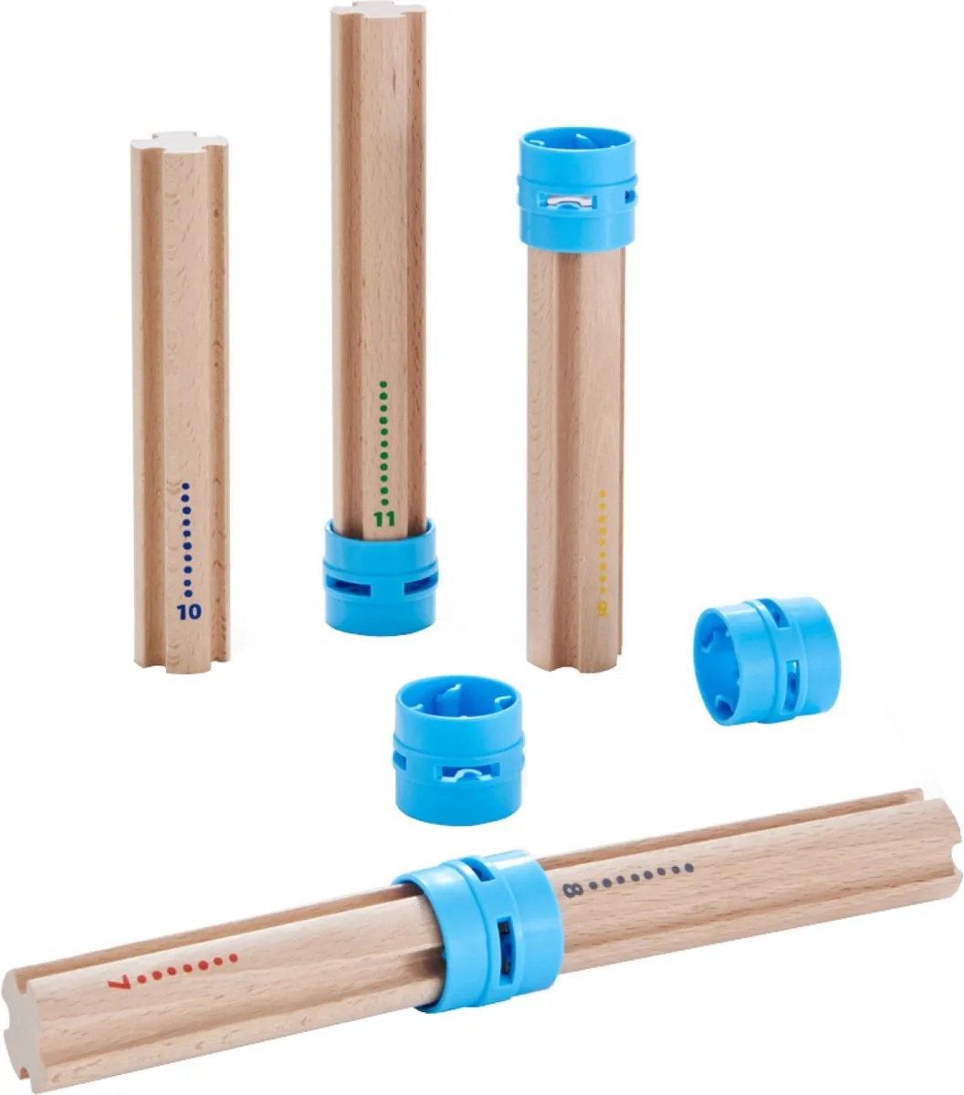 Haba Kullerbü Knikkerbaan Uitbreidingsset - Hoge Zuilen - Geel/Blauw - afbeelding 6 van 6