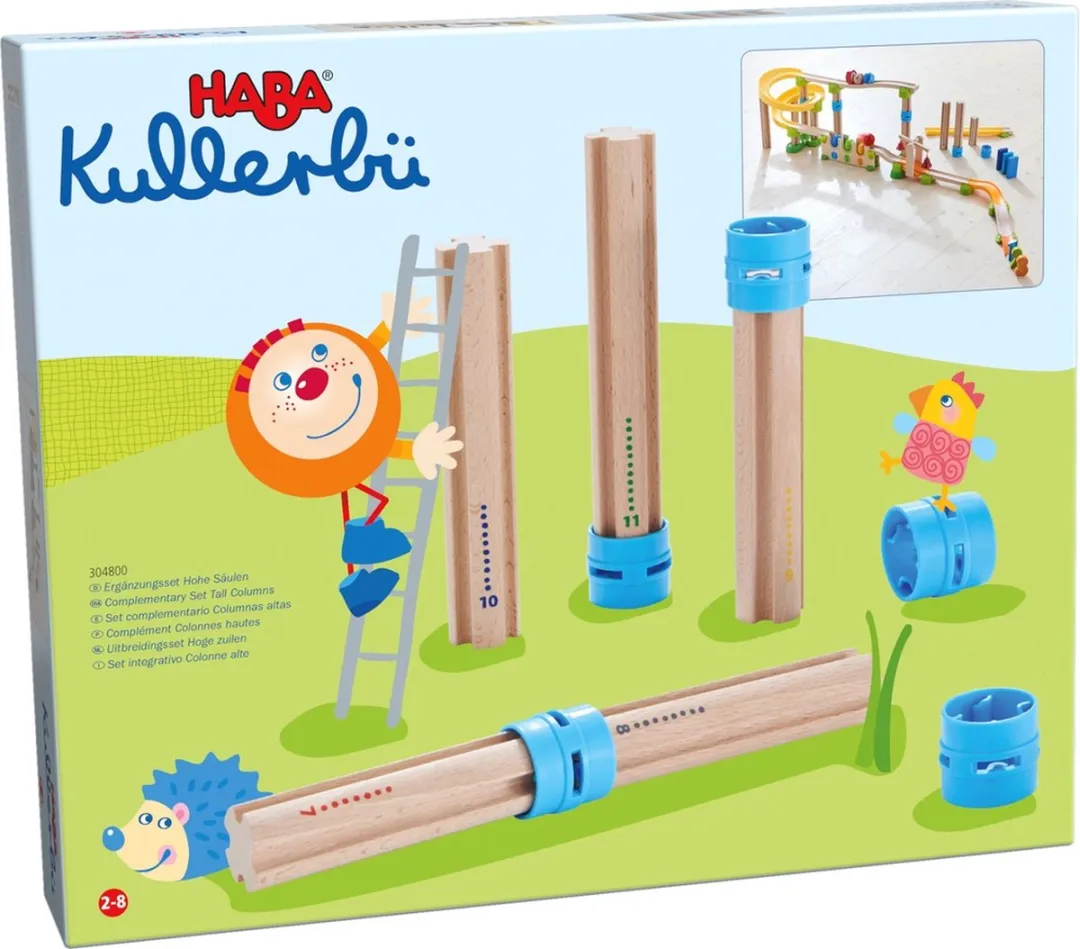 Haba Kullerbü Knikkerbaan Uitbreidingsset - Hoge Zuilen - Geel/Blauw