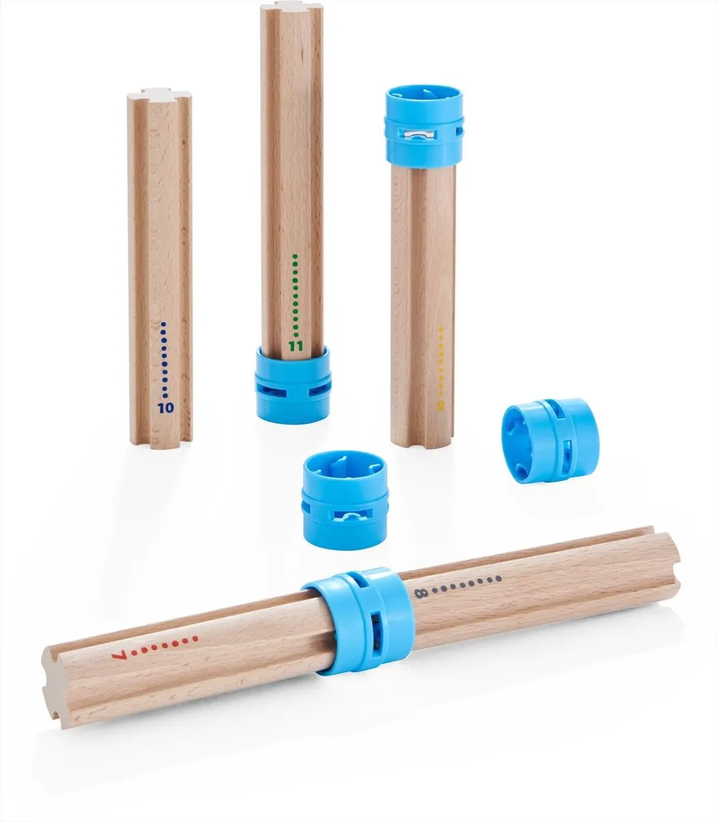 Haba Kullerbü Knikkerbaan Uitbreidingsset - Hoge Zuilen - Geel/Blauw