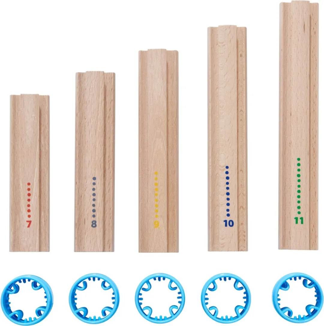Haba Kullerbü Knikkerbaan Uitbreidingsset - Hoge Zuilen - Geel/Blauw
