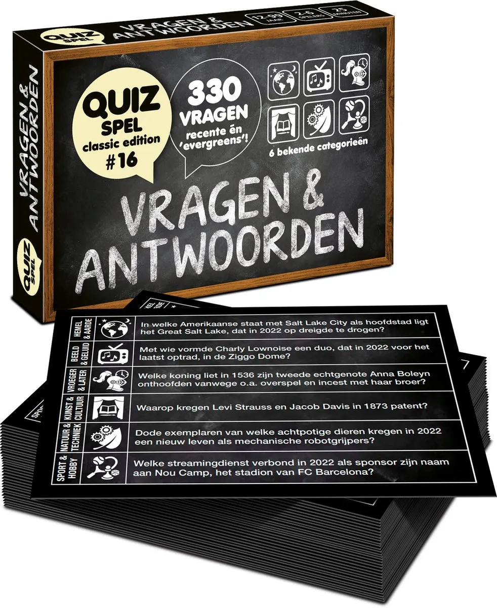 Vragen & Antwoorden #16 - Kaartspel - Pocketformaat Trivia Quiz en Aanvulset / Uitbreiding - 330 NIEUWE NEDERLANDSE VRAGEN!