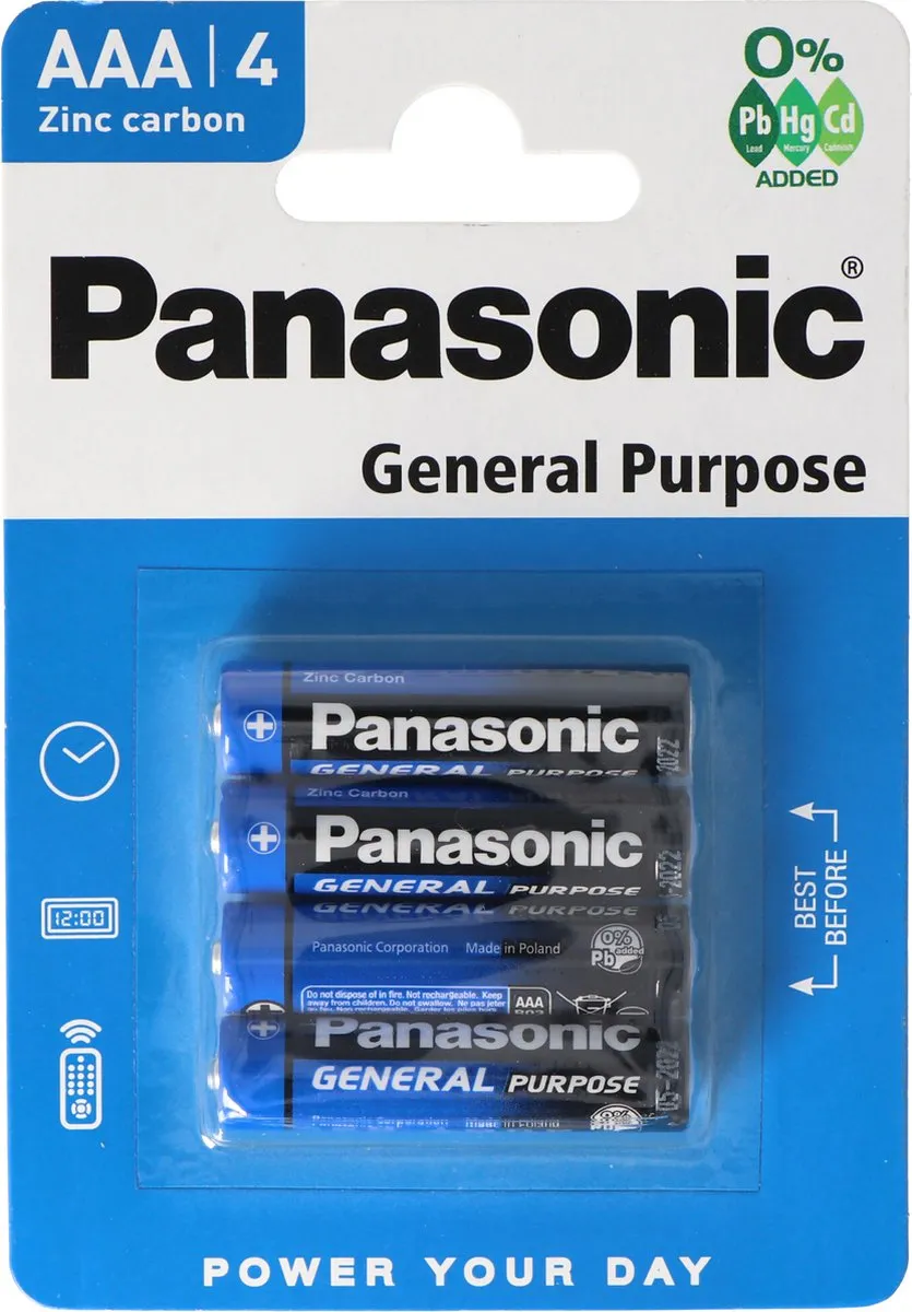 Panasonic AAA Zinkkoolstofbatterijen - 4 Stuks
