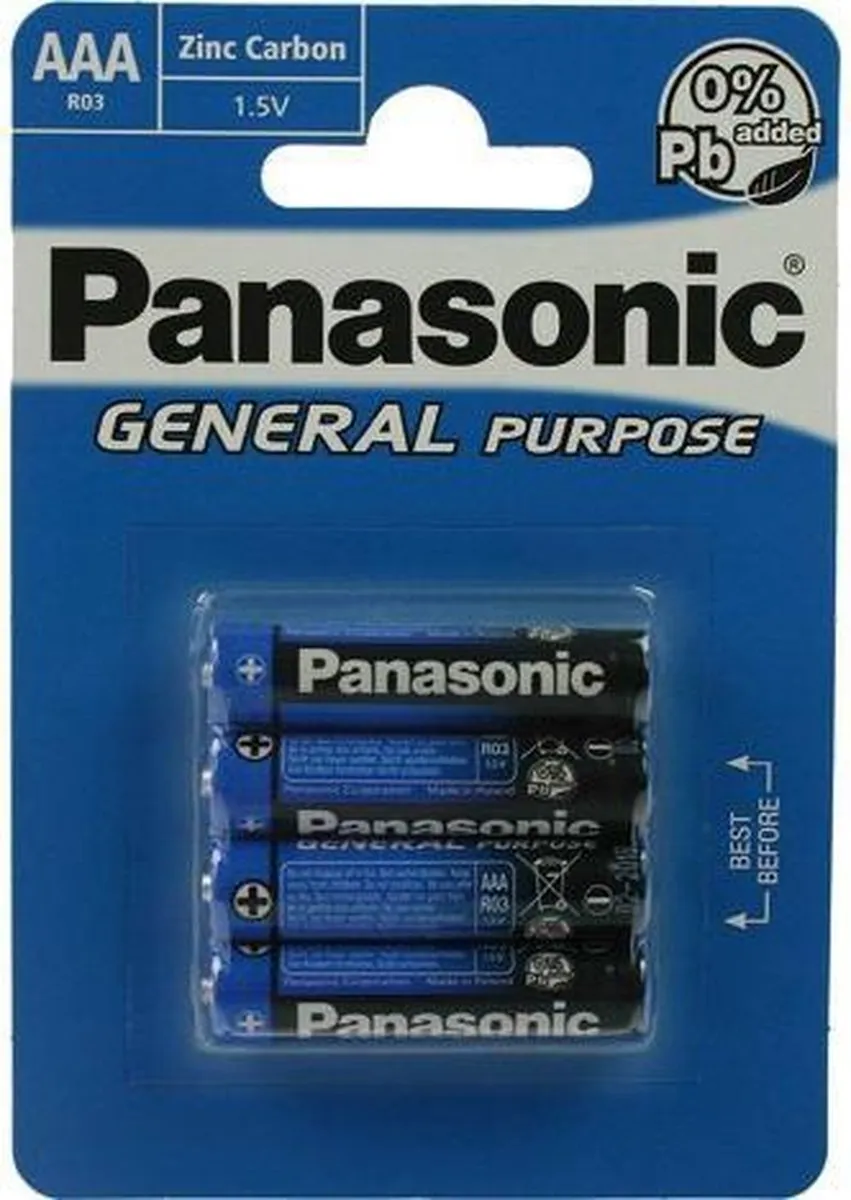 Panasonic AAA Zinkkoolstofbatterijen - 4 Stuks