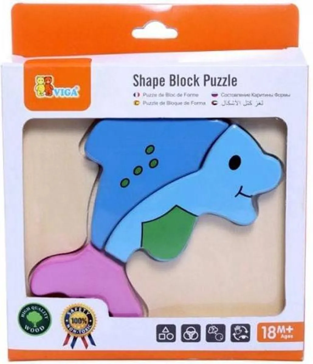 Viga Toys - Vormenpuzzel - Dolfijn