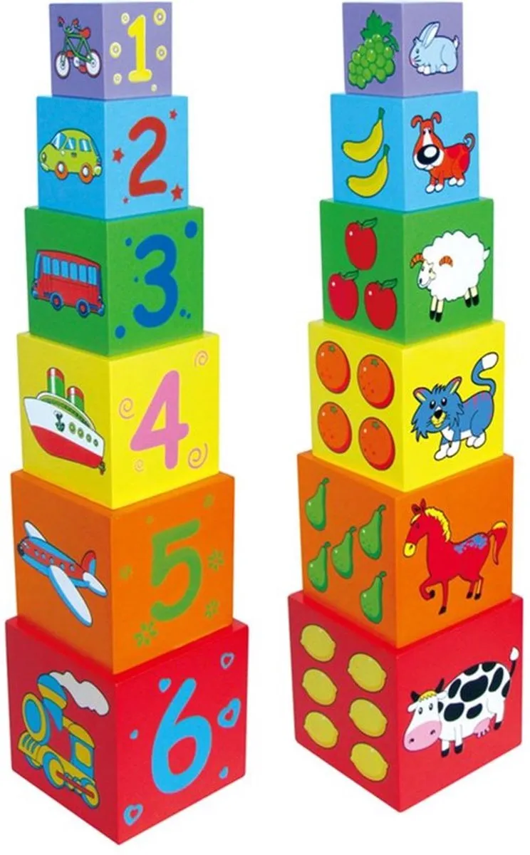 Viga Toys Stapeltoren 6 Blokken - 59461 - Meerdere kleuren