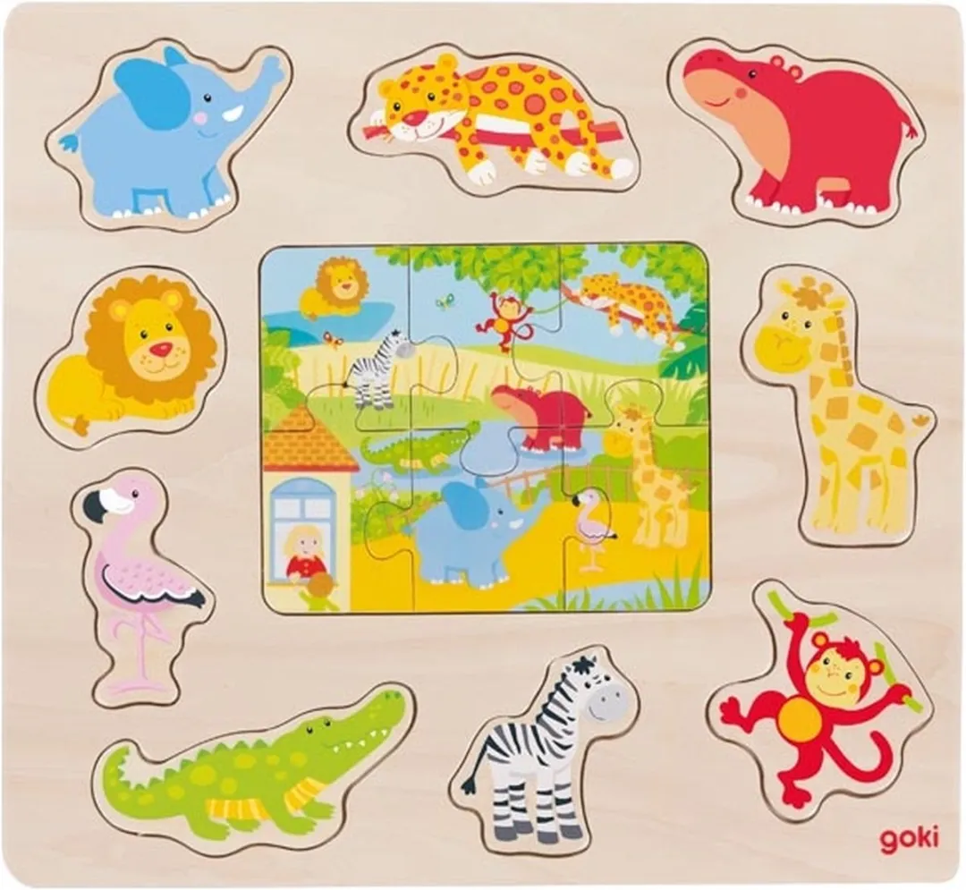 Goki Inlegpuzzel Zoodieren 15-delig