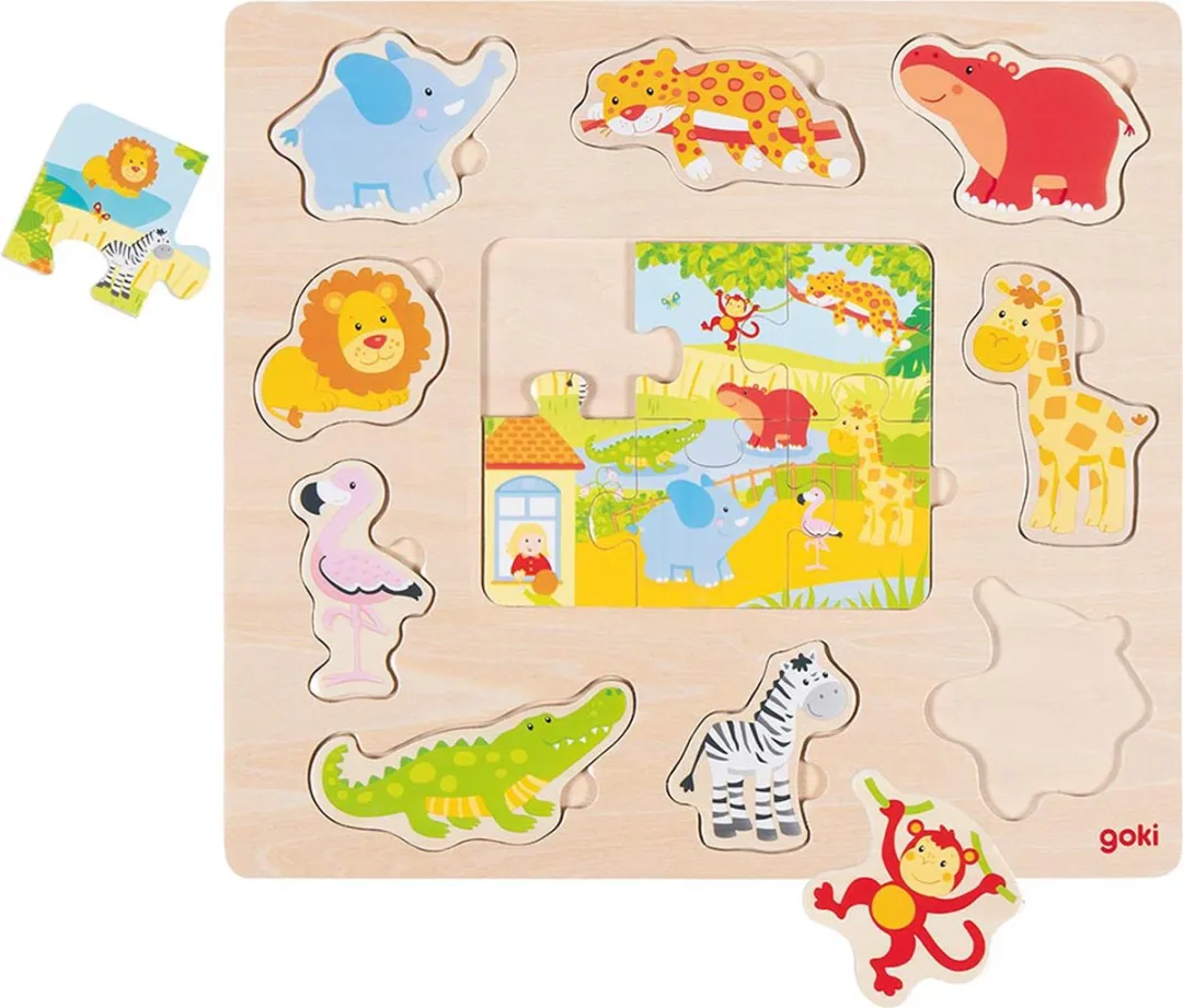 Goki Inlegpuzzel Zoodieren 15-delig - Meerkleurig