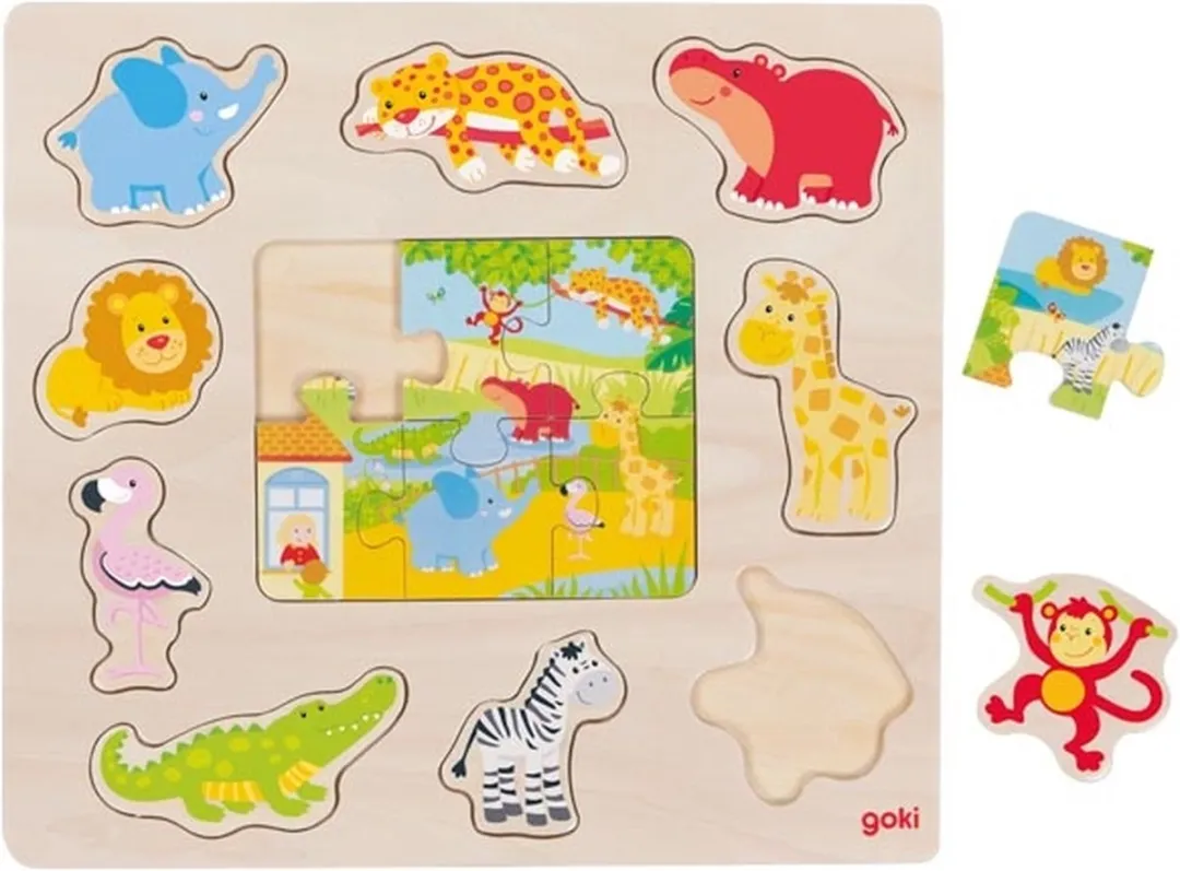 Goki Inlegpuzzel Zoodieren 15-delig - Meerkleurig