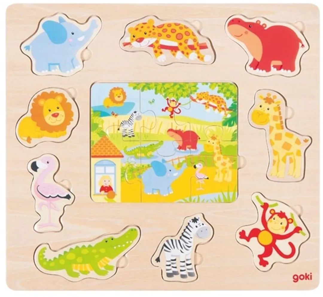 Goki Inlegpuzzel Zoodieren 15-delig - Meerkleurig