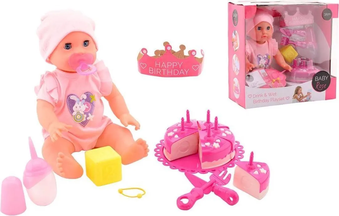 Johntoy Baby Rose Drink- en Plaspop 32cm