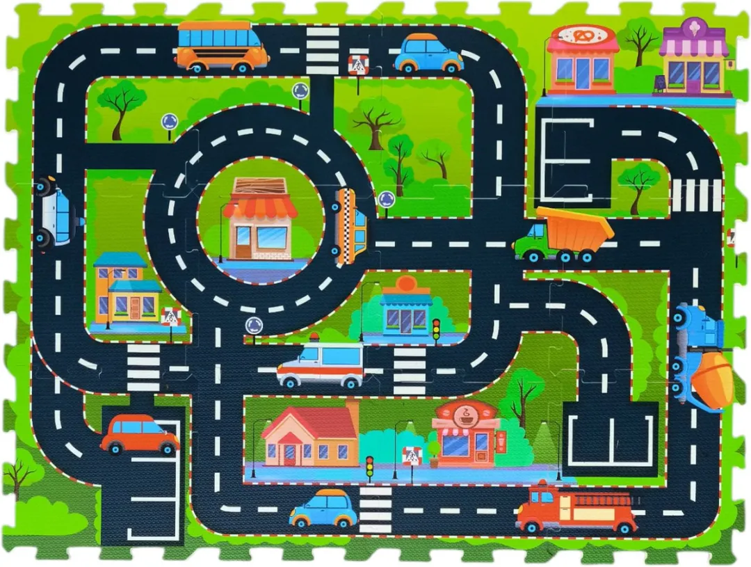 Autospeelmat - Speelmat Auto speelgoed - 12 Foam Puzzelstukken