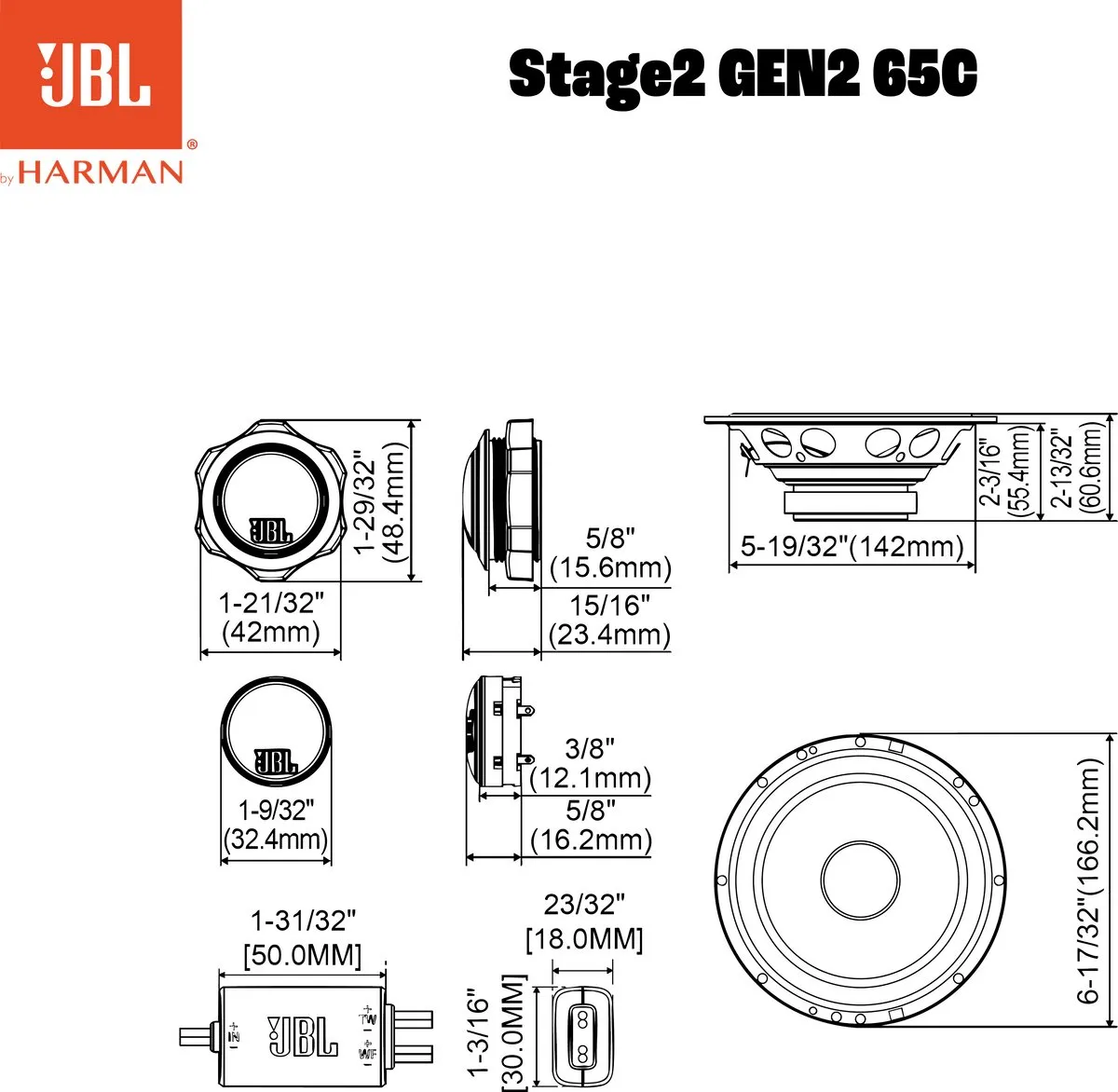 JBL Stage2 65C Gen2 Componenten Autoluidsprekers 16,5cm - 720W - Zwart