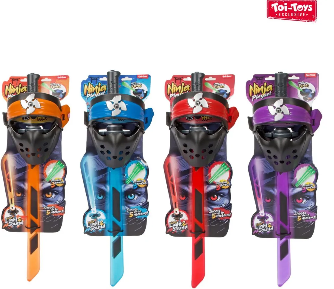 Ninja lichtzwaard en masker speelgoed met licht en geluid 4 assorti.