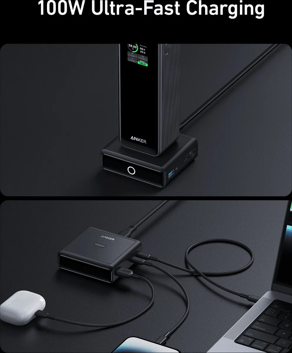 Anker Charging 100W Oplaadbasis A1902311 - 4 Poorten - Zwart