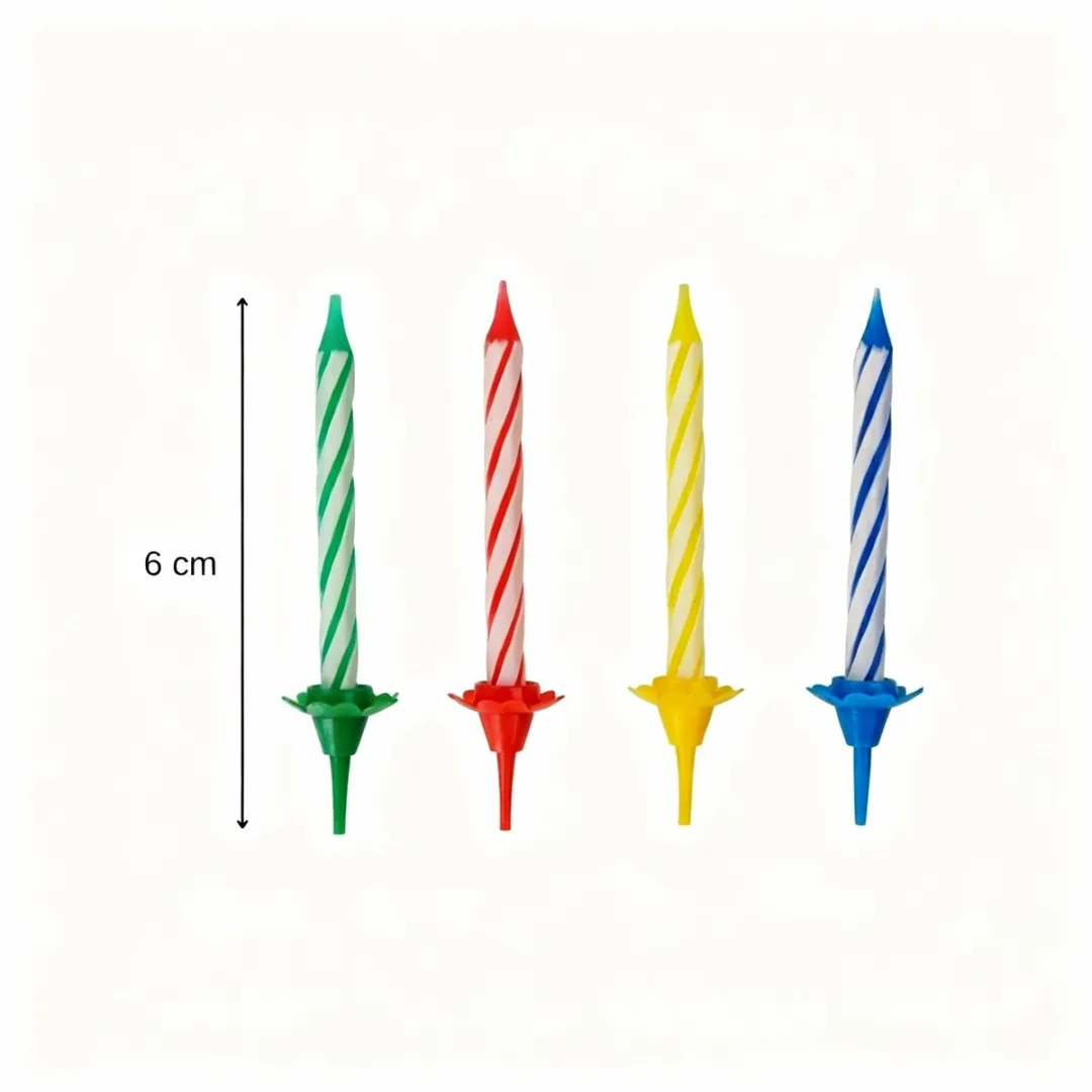 Fackelmann 52507 Set van 24 verjaardagstaartkaarsjes en 12 kaarshouders, verjaardagkaarsjes, kaars, taartkaars, Was, Plastic, Rood, groen, Blauw, Geel, 6 cm