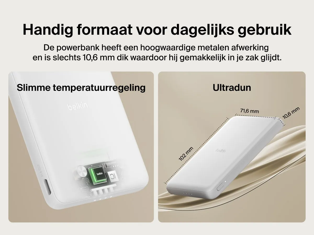 Belkin Slim Magnetic Power Bank 5000mAh BPD010HQWH - Wit