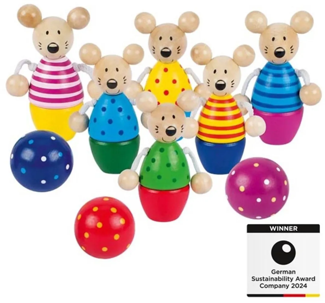 Goki Kegelspel Muizen 9-delig - H8cm - Multicolor