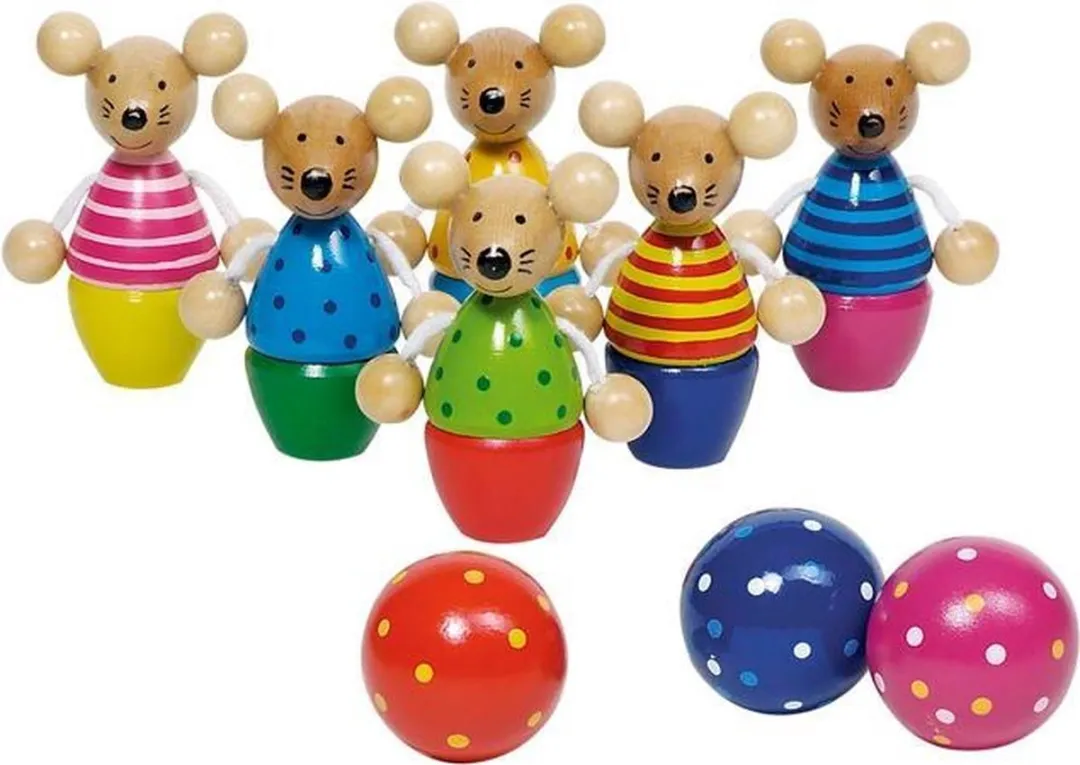 Goki Kegelspel Muizen 9-delig - H8cm - Multicolor