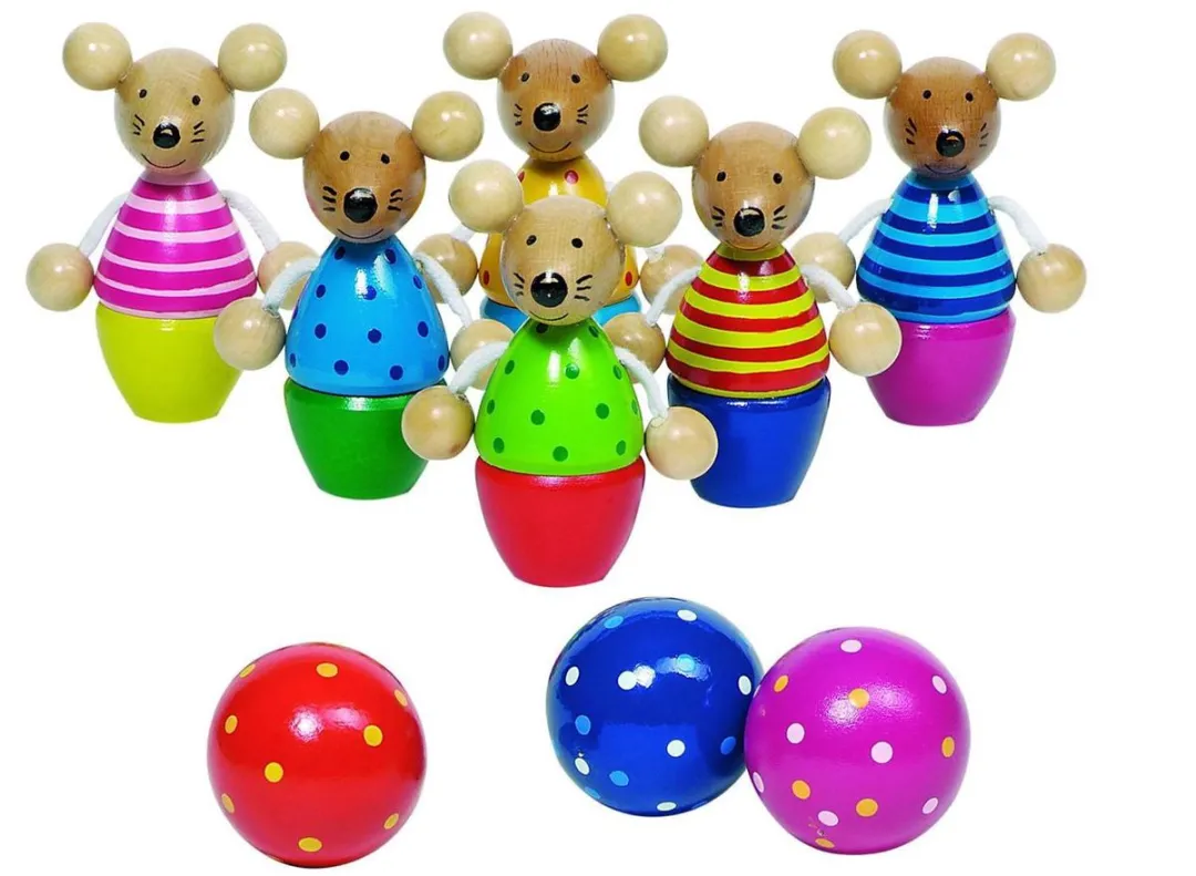 Goki Kegelspel Muizen 9-delig - H8cm - Multicolor