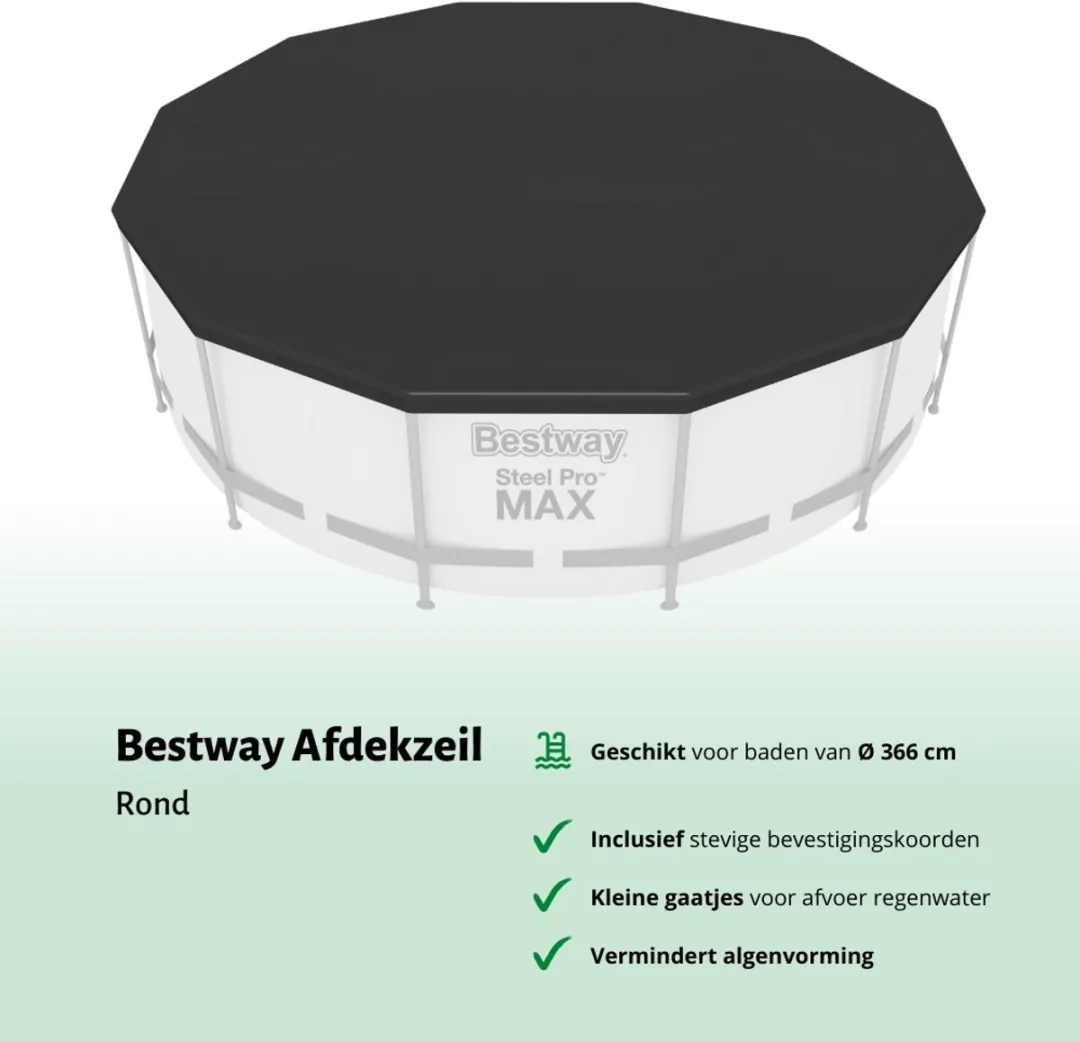 Bestway Rond Opblaasbaar Fast Set Zwembad - 366 x 76 cm - Blauw - Inclusief Pomp Afdekzeil - Chloor - Zwembadgids