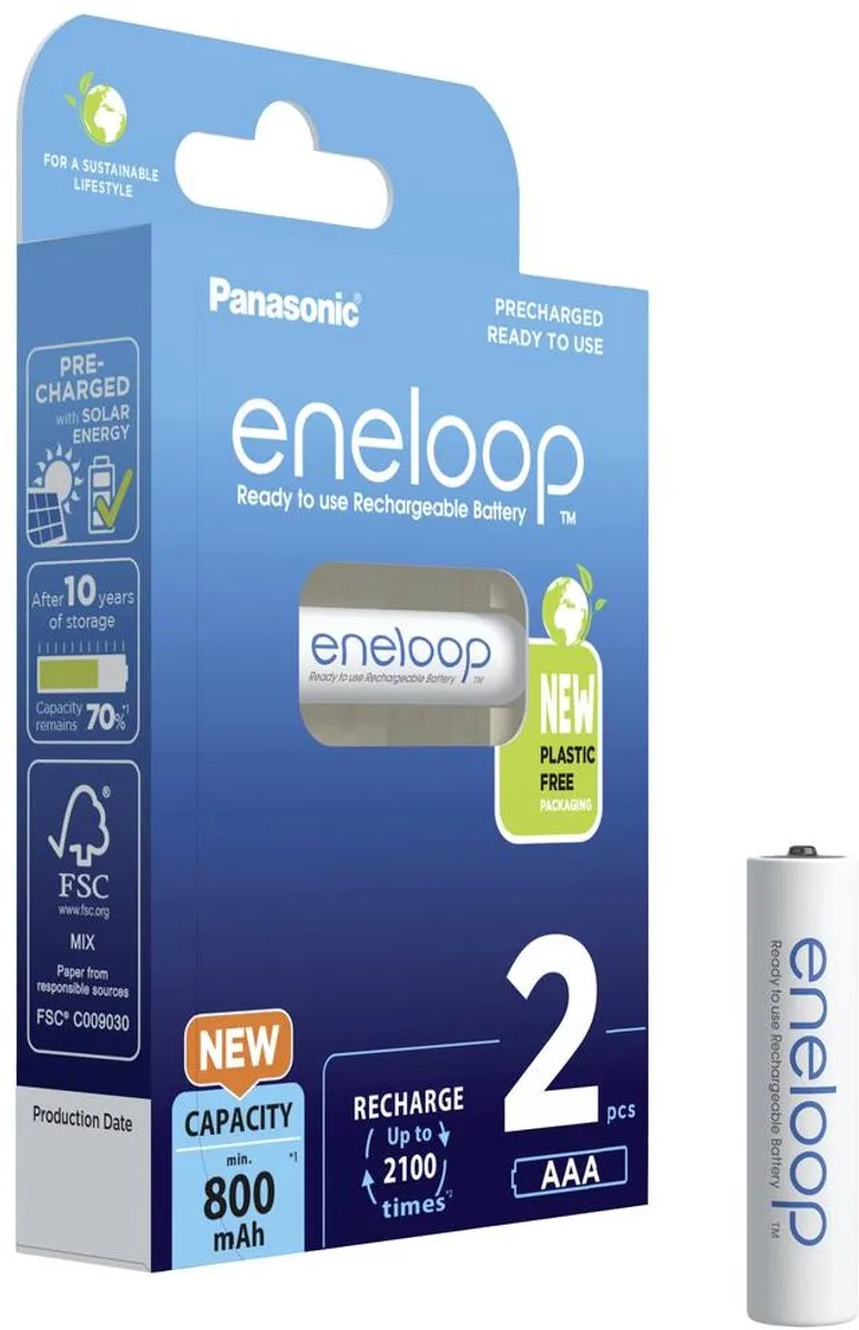 Panasonic eneloop AAA Oplaadbare Batterij 800mAh - 2 Stuks