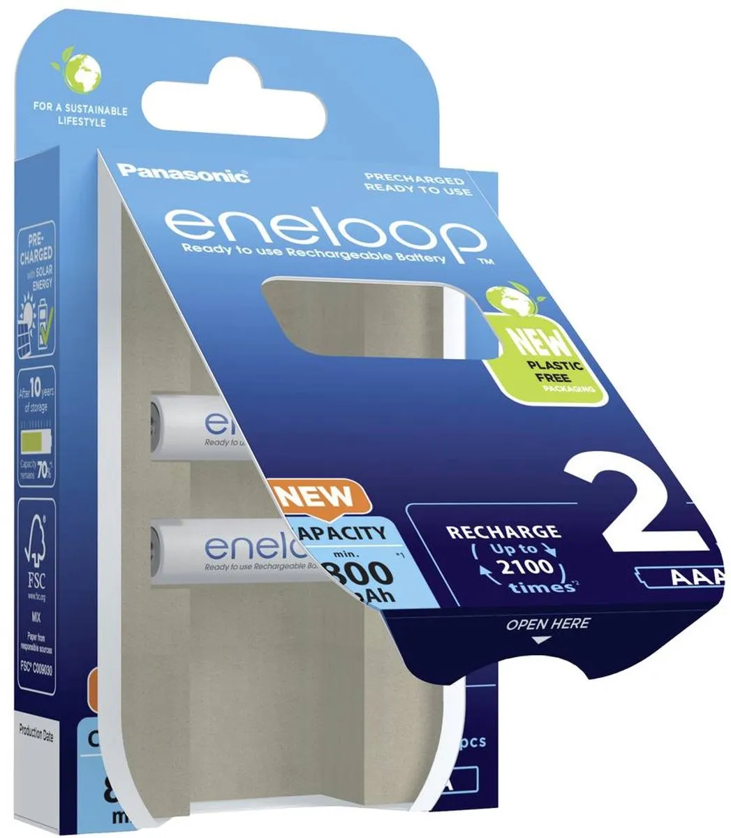 Panasonic eneloop AAA Oplaadbare Batterij 800mAh - 2 Stuks