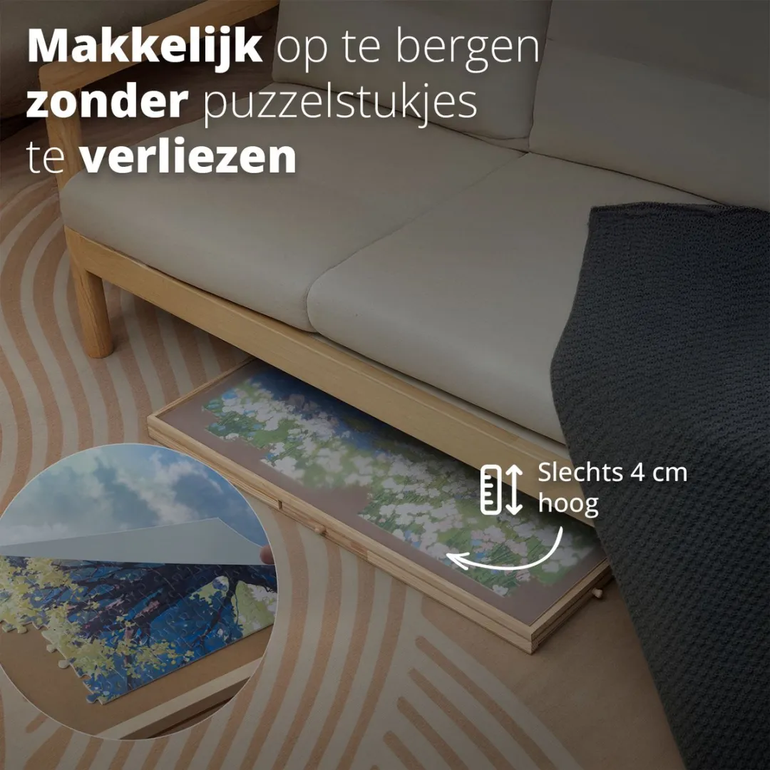 FlinQ Draaibaar Puzzelbord met Opbergsysteem - Puzzelplaat met Bescherming - 6 Lades en Sorteerbakjes voor 1000 stukjes - Puzzelmat van Hout - Puzzel tafel - Portapuzzel - 76,2x56,5x4 cm