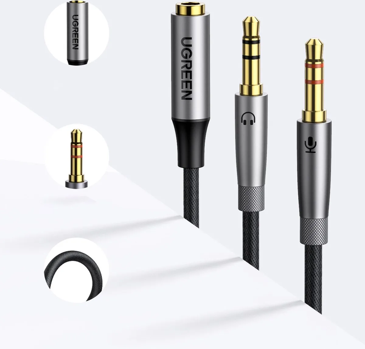 UGREEN AUX Splitterkabel 3,5mm - 2x Mannelijk - Zilver - afbeelding 6 van 6