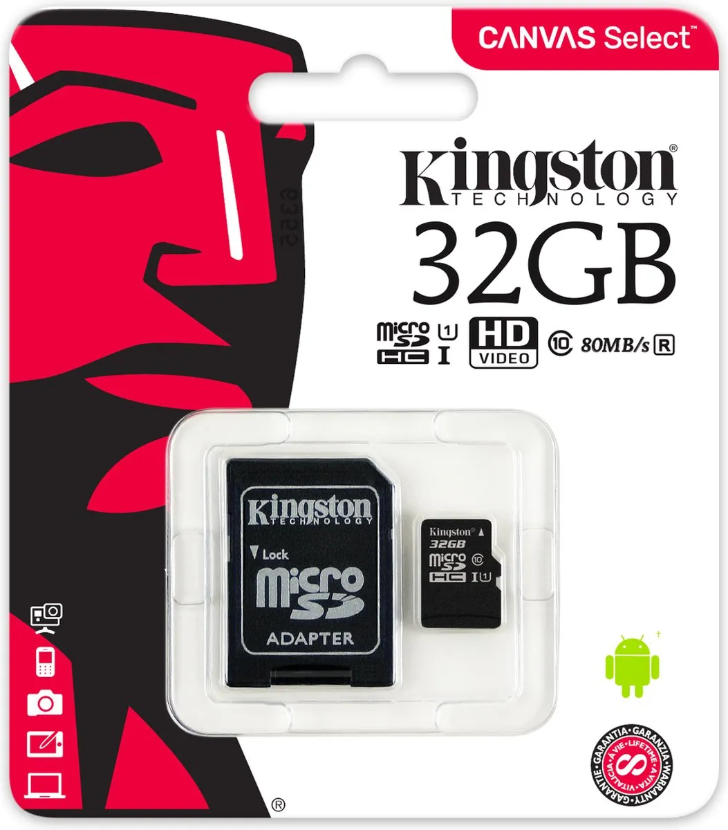 Kingston 32GB microSDHC UHS-I SDCS2/32GB - met SD-adapter