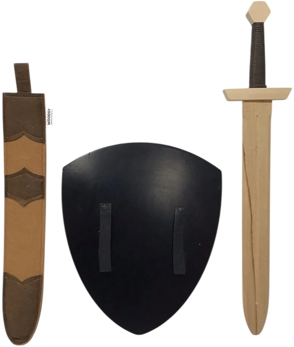 houtenzwaard met sched en ridderschild eenhoorn unicorn kinderzwaard ridderzwaard ridder schild