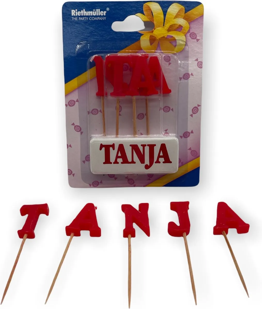 Namen Kaarsjes - Letter Kaars - Kaarsje Met Je Naam - TANJA - Rood - Verjaardag Kaarsje Naam TANJA