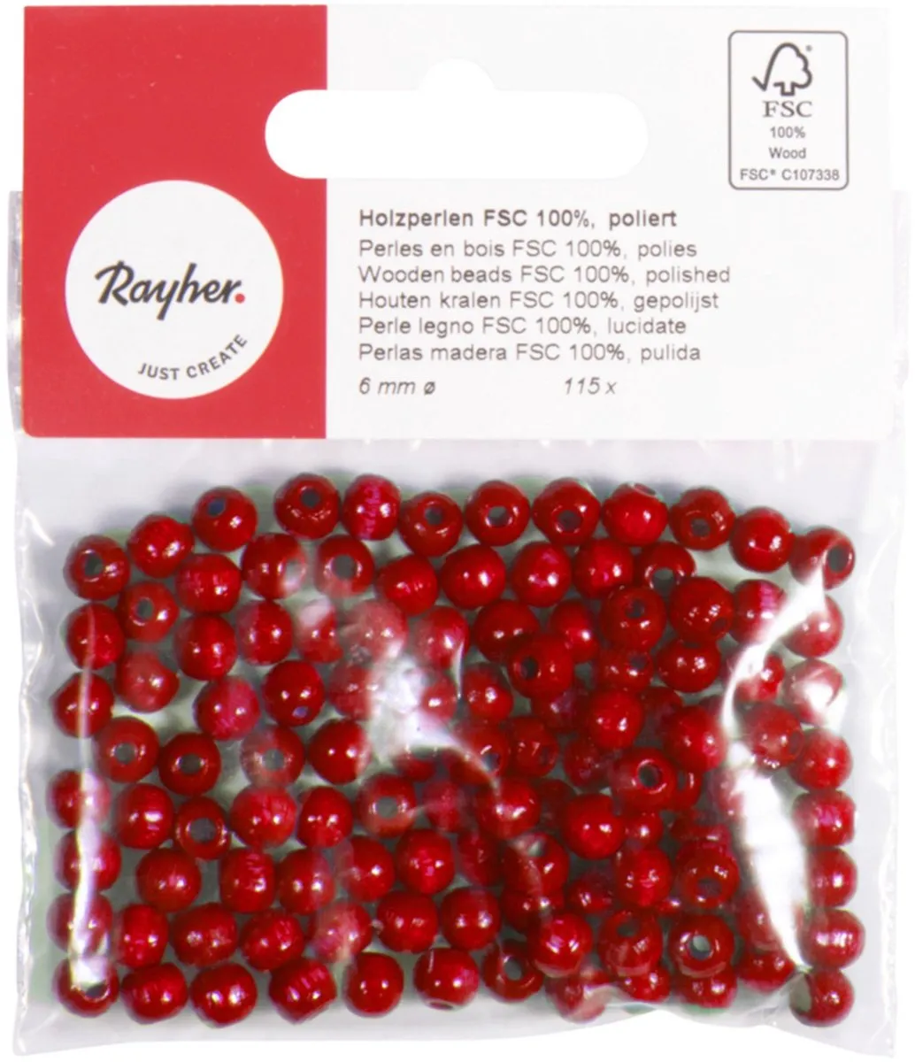 Rayher Houten Kralen Rood Ø6mm - 115 Stuks