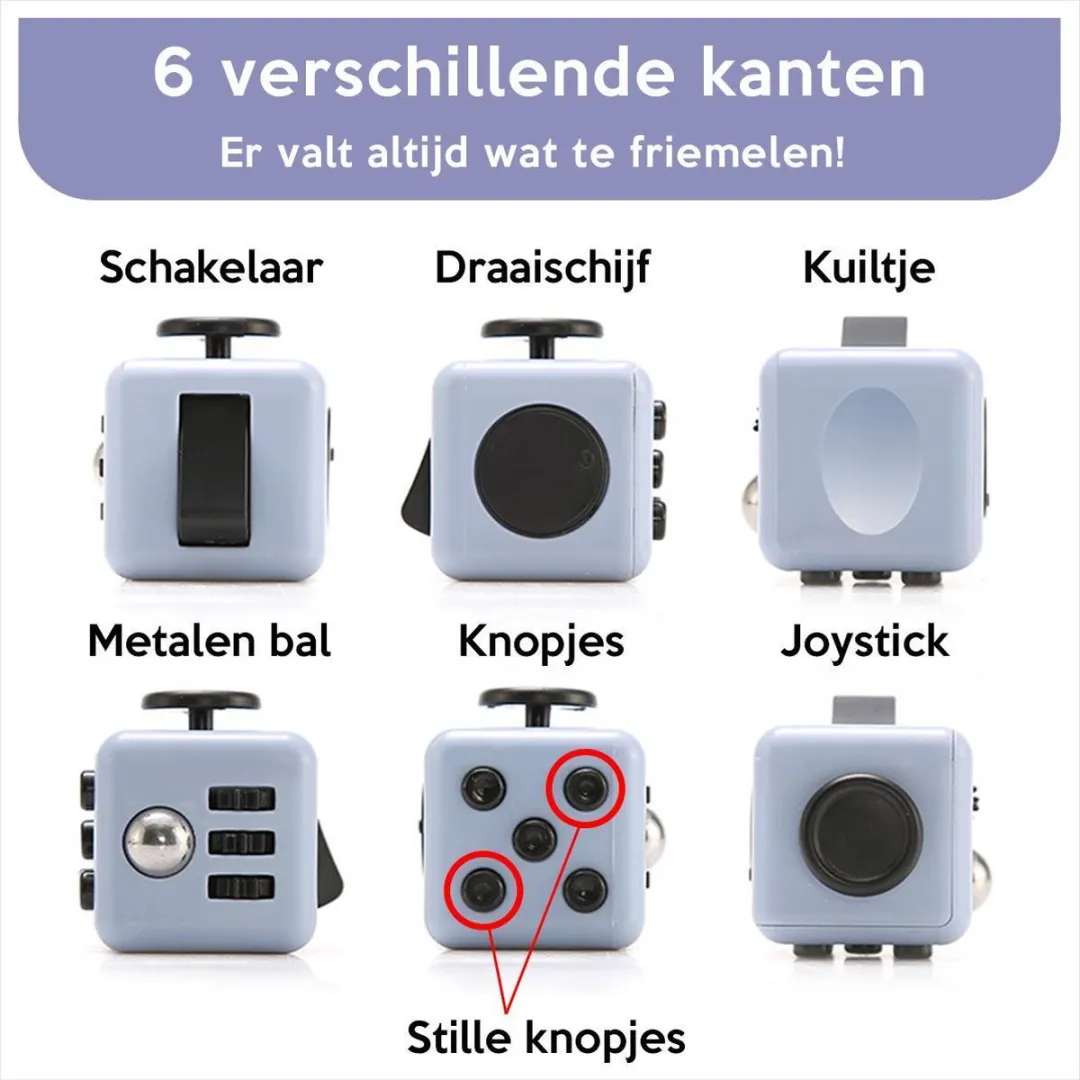 Fidget Cube "Grijs - Rood" - Friemelkubus - Anti Stress Speelgoed - Hoogsensitiviteit - Stressbal voor Hand - Fidget Toys