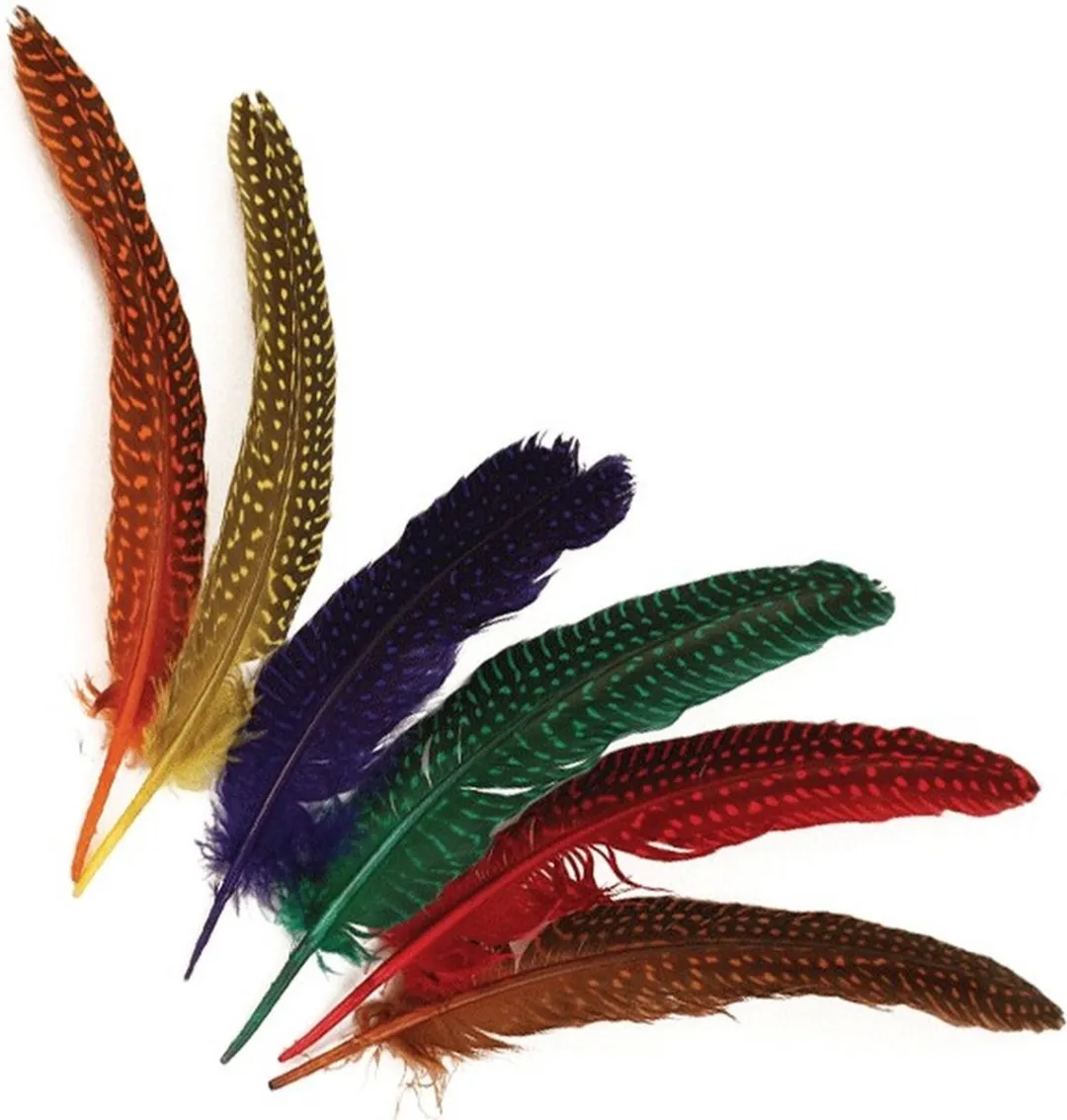 Rayher hobby sierveren met stippen - multi kleuren - 36x stuks - 17 tot 22 cm - veertjes