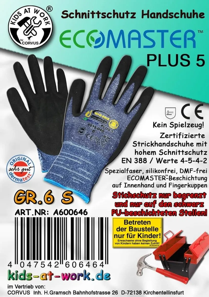 Kids At Work Snijbestendige Handschoenen - Zwart