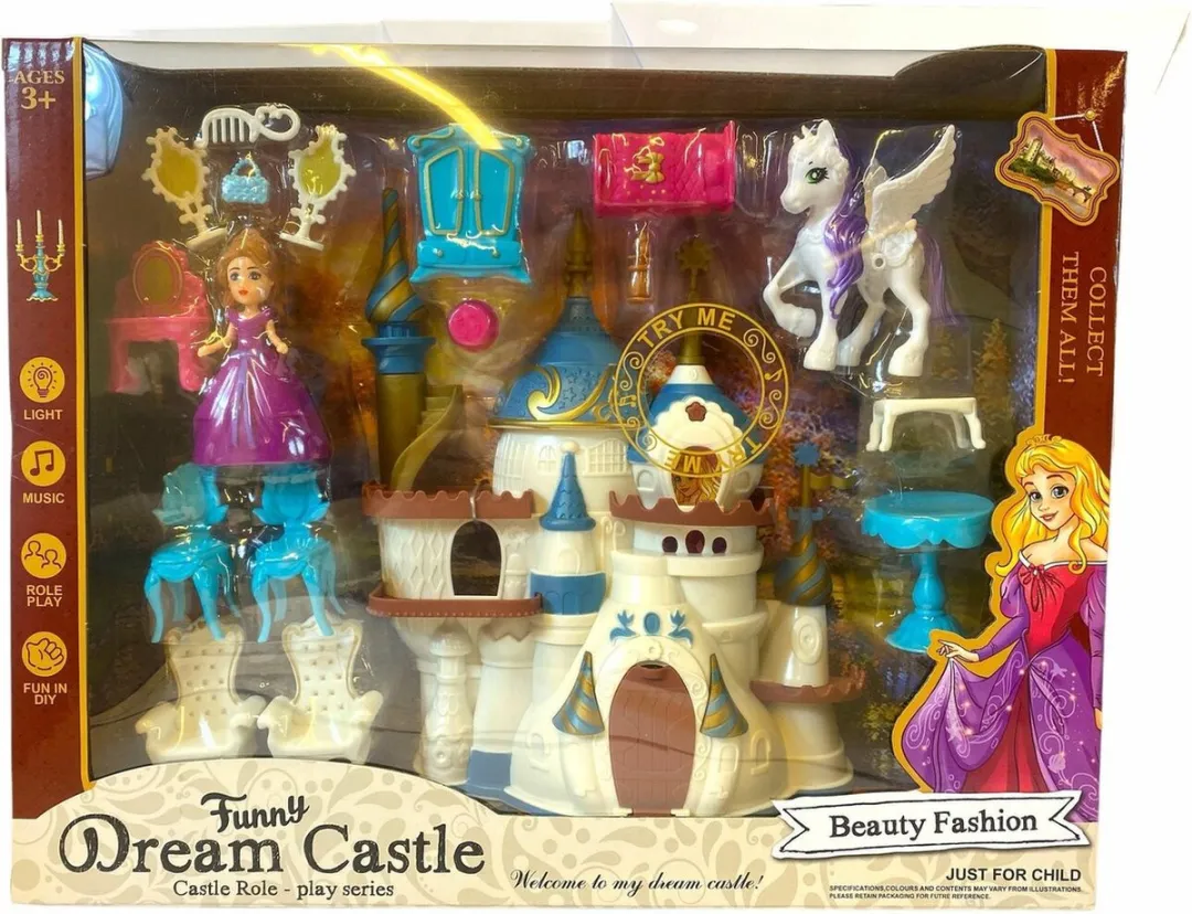 Dream Castle - 17 accessoires - Prinsessenkasteel - prinsesje + pony - licht en geluid - poppenhuis