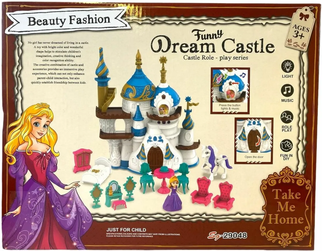 Dream Castle - 17 accessoires - Prinsessenkasteel - prinsesje + pony - licht en geluid - poppenhuis