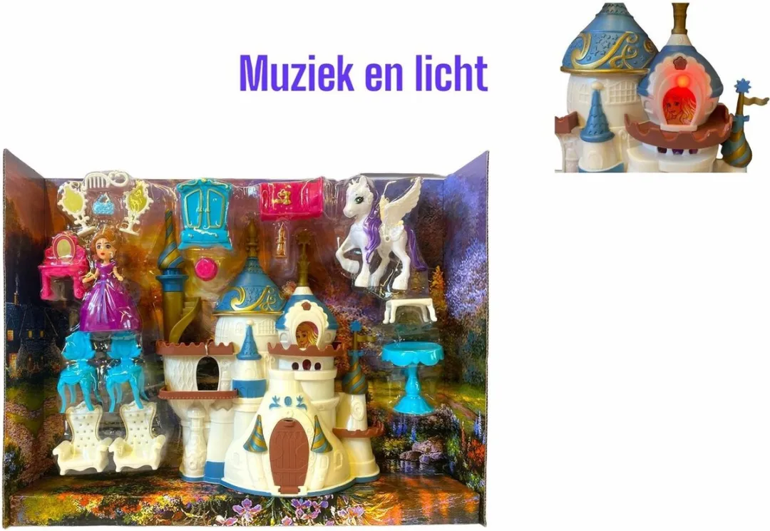 Dream Castle - 17 accessoires - Prinsessenkasteel - prinsesje + pony - licht en geluid - poppenhuis
