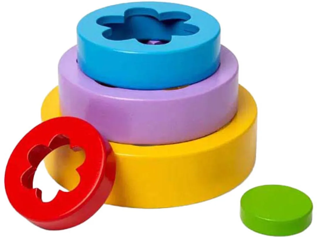 BIGJIGS Houten Bloementoren 5-delig - Multi kleuren