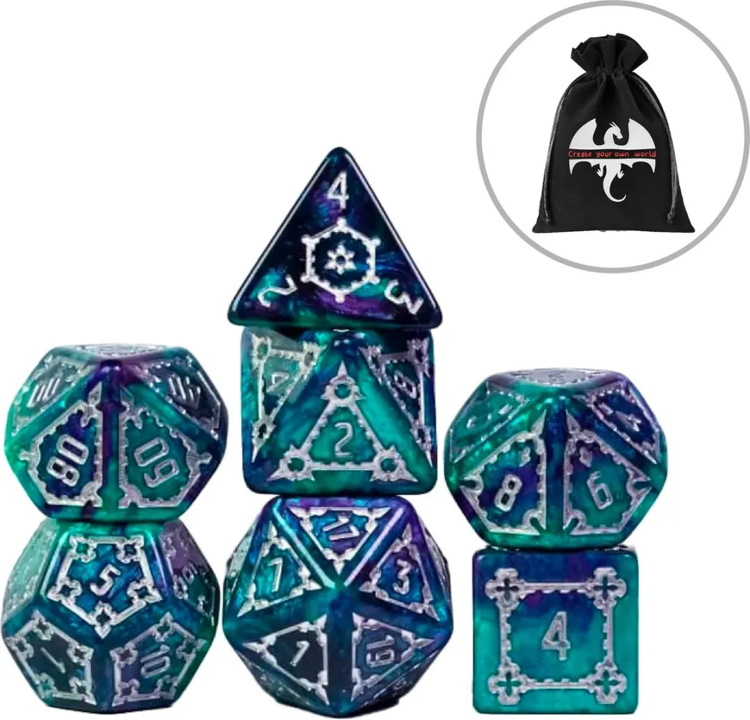 Lapi Toys - Dungeons and Dragons dobbelstenen - DnD - D&D - Polydice - 1 set (7 stuks) - Resin - Turquoise