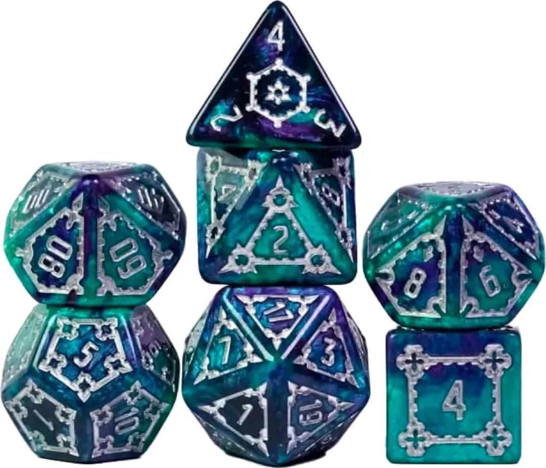 Lapi Toys - Dungeons and Dragons dobbelstenen - DnD - D&D - Polydice - 1 set (7 stuks) - Resin - Turquoise