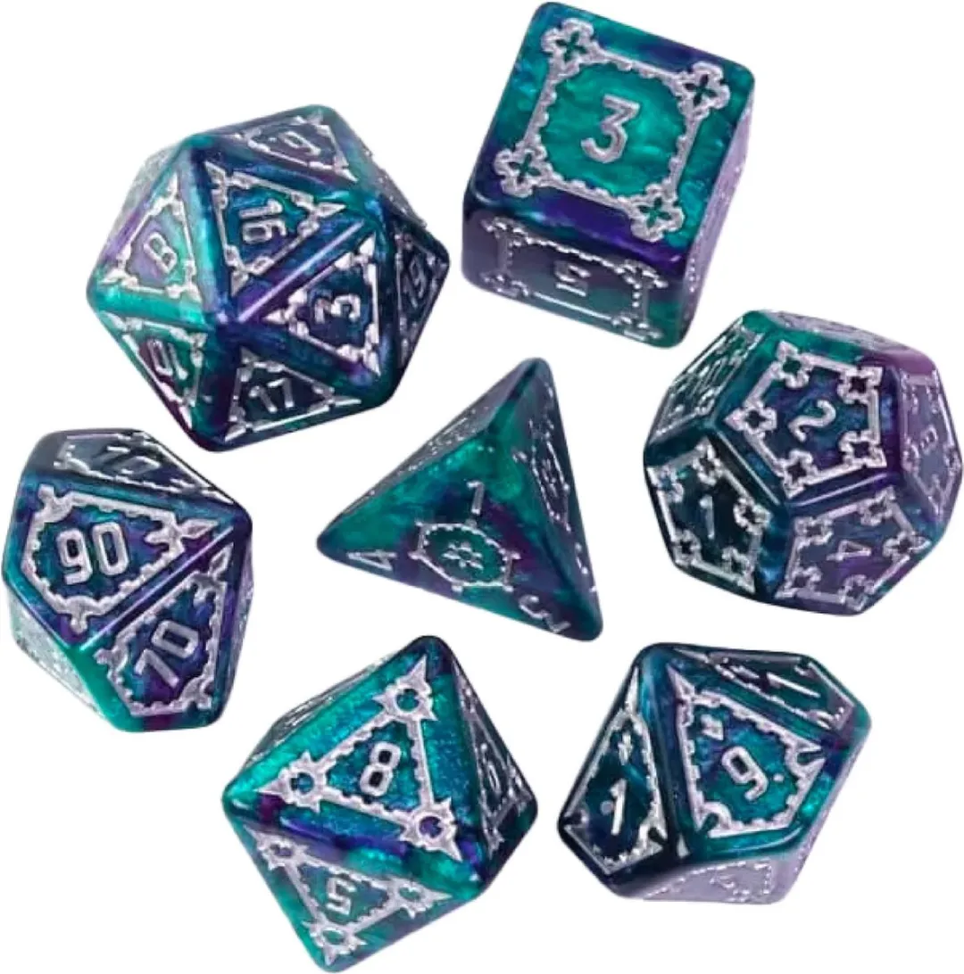 Lapi Toys - Dungeons and Dragons dobbelstenen - DnD - D&D - Polydice - 1 set (7 stuks) - Resin - Turquoise
