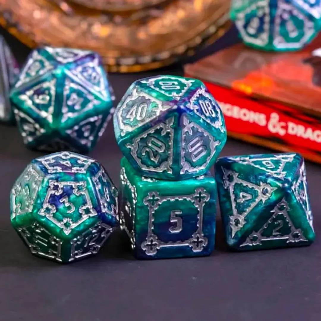 Lapi Toys - Dungeons and Dragons dobbelstenen - DnD - D&D - Polydice - 1 set (7 stuks) - Resin - Turquoise