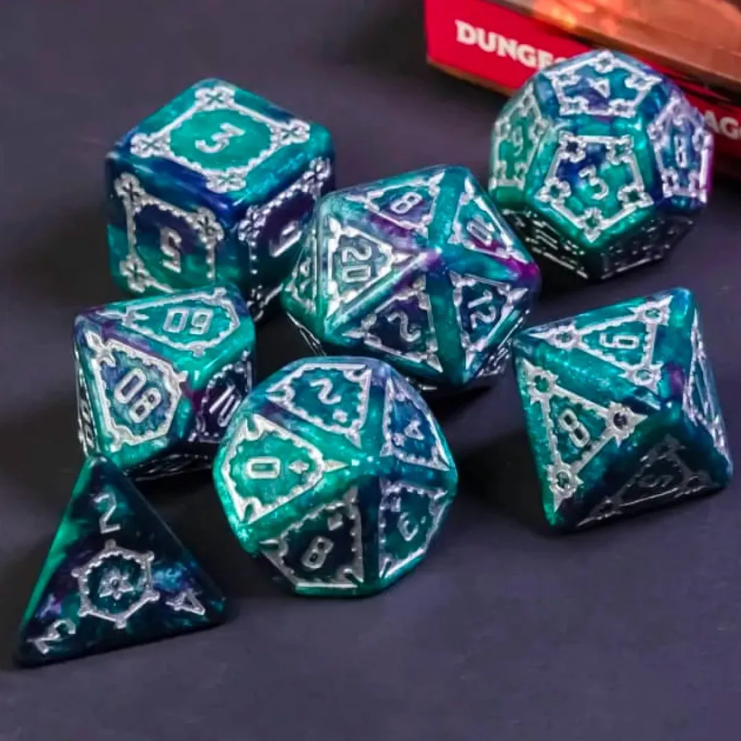 Lapi Toys - Dungeons and Dragons dobbelstenen - DnD - D&D - Polydice - 1 set (7 stuks) - Resin - Turquoise