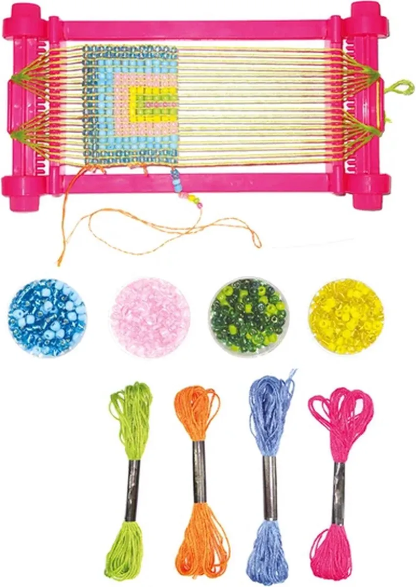 Toi-Toys Weefgetouw met Garen en Kralenset - Multi kleuren